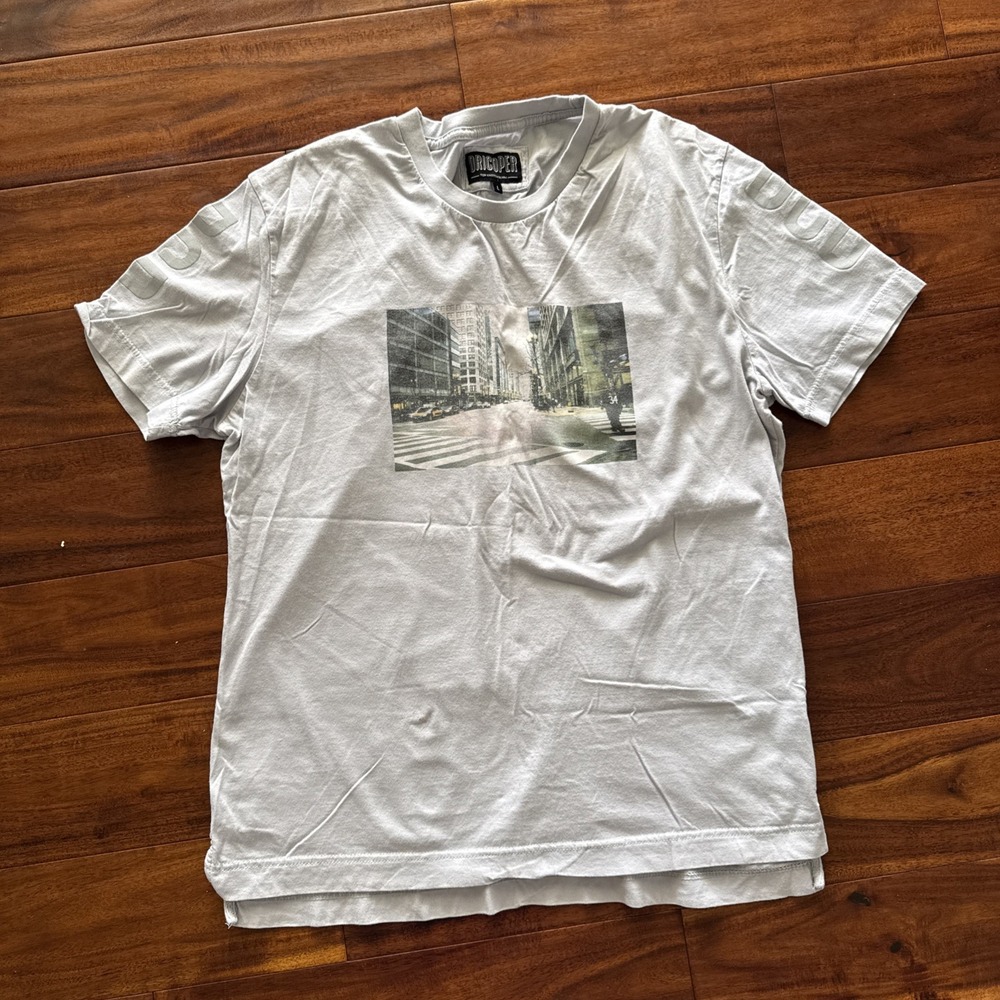 DRICOPER Men's Graphic Tee Street‎ Scene Print Light Gray Size Large Cotton